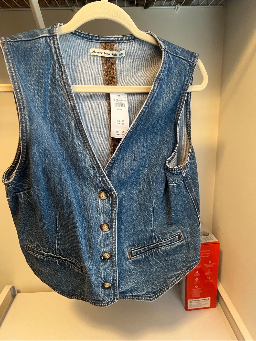 Abercrombie & Fitch Blue Denim Button Front Vest